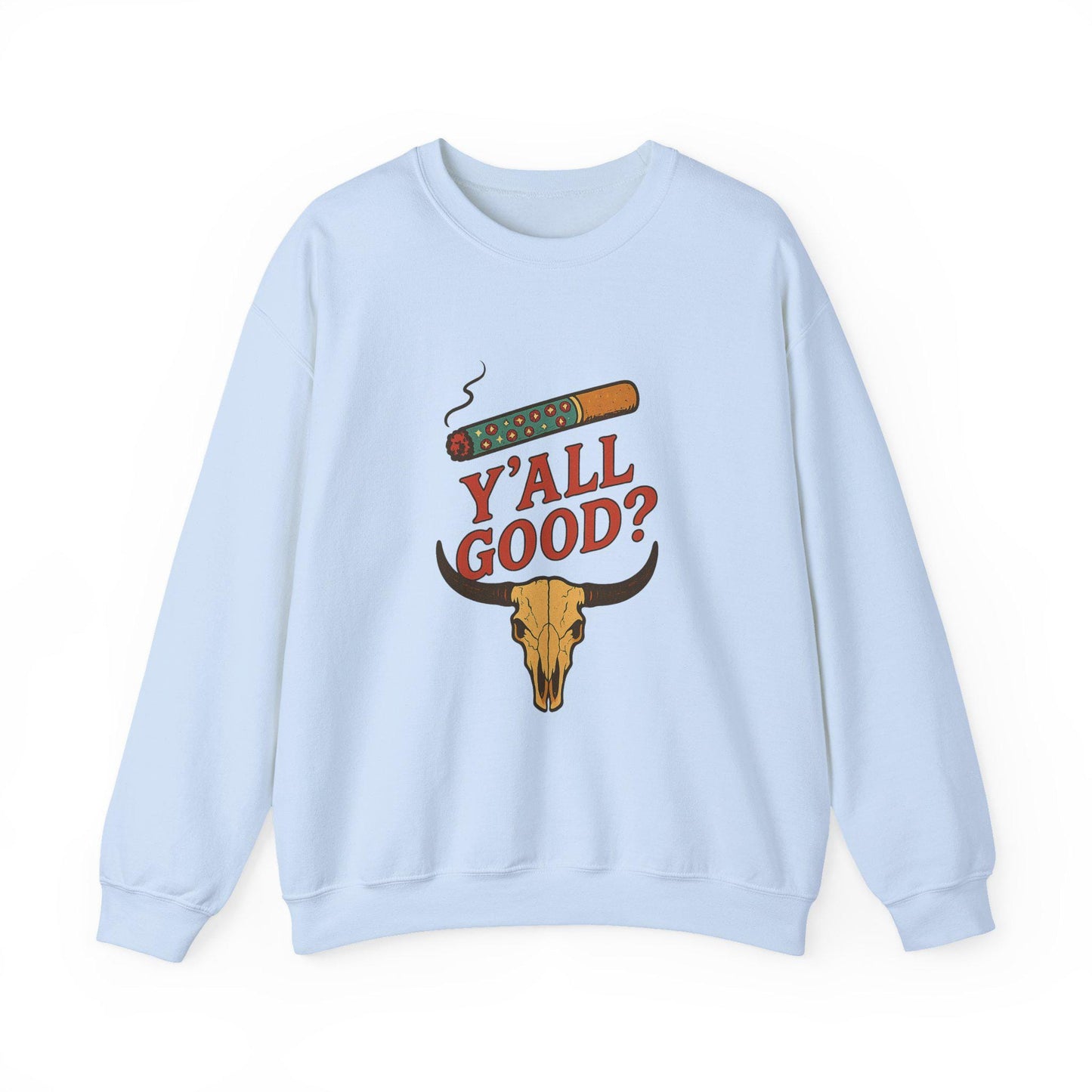 Western bull skull "yall good" cigarette PNG graphic INSTANT digital download for tshirt sublimation or dtf