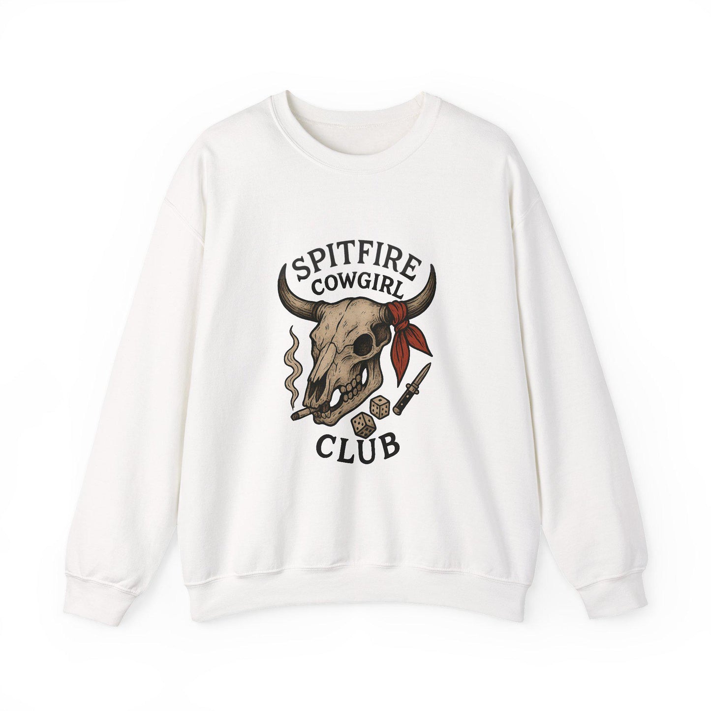 Western "Spitfire cowgirl club" bull skull dice PNG graphic INSTANT digital download for tshirt sublimation or dtf