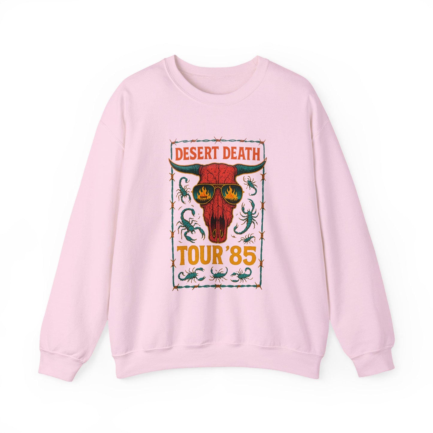 Western "Desert Death Tour '85" bull skull PNG graphic digital download for tshirt sublimation or dtf