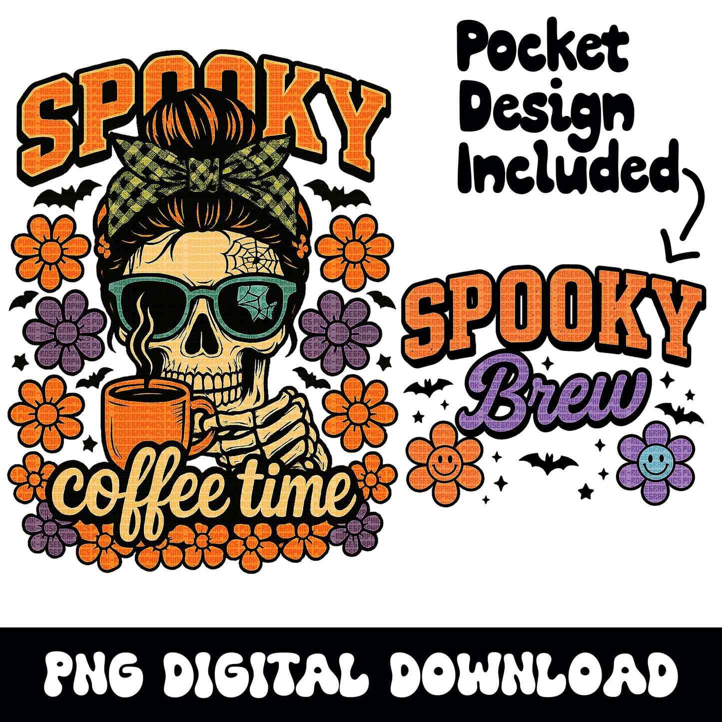 Halloween "Spooky coffee time"  mama skull PNG graphic INSTANT digital downloads for tshirt sublimation or dtf