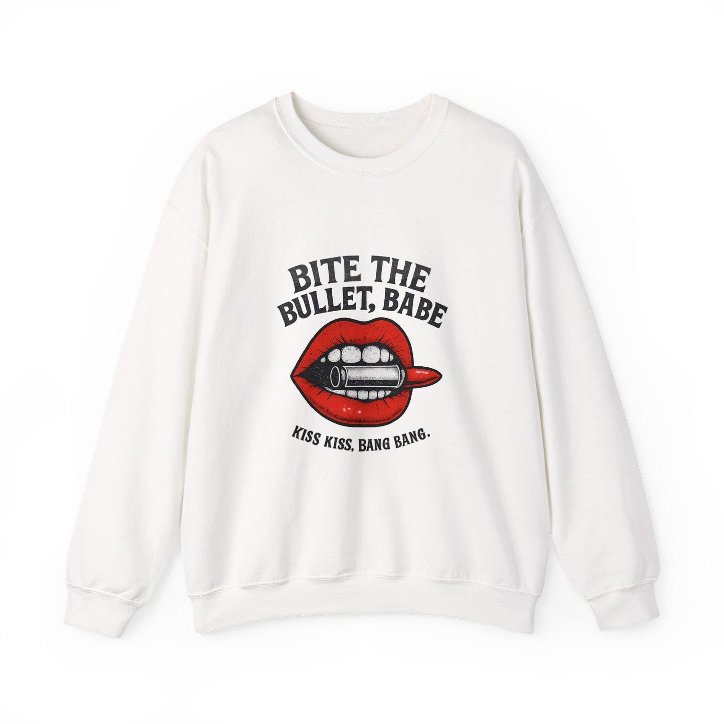 Edgy "Bite the bullet, babe. kiss kiss bang bang" lip bullet lipstick PNG graphic INSTANT digital download for tshirt sublimation or dtf