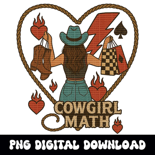 Edgy western "cowgirl math" cowgirl spade lightning bolt lasso checkered png design for sublimation or dtf
