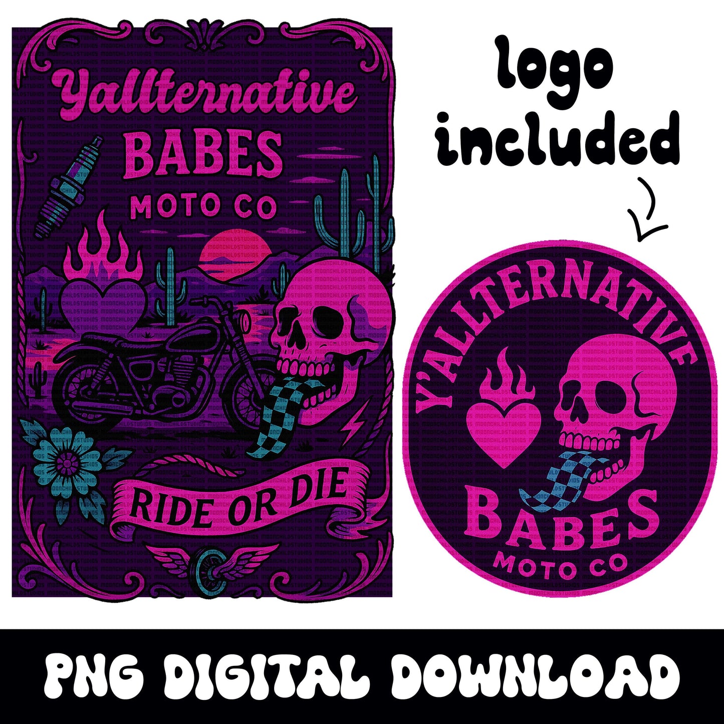 Edgy western Yallternative babes moto co checkered mouth skull desert png graphic digital download for tshirt sublimation or dtf
