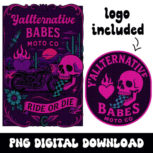 Edgy western Yallternative babes moto co checkered mouth skull desert png graphic digital download for tshirt sublimation or dtf
