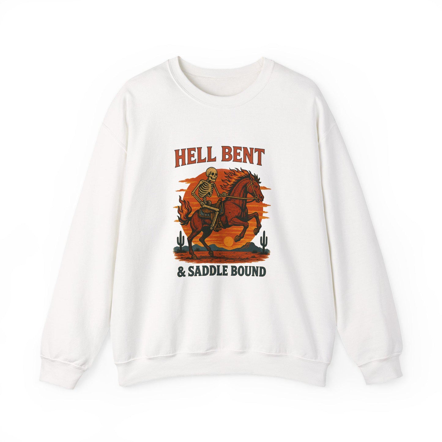 Western hell bent & saddle doubt skeleton cowboy desert png graphic INSTANT digital download for tshirt sublimation or dtf