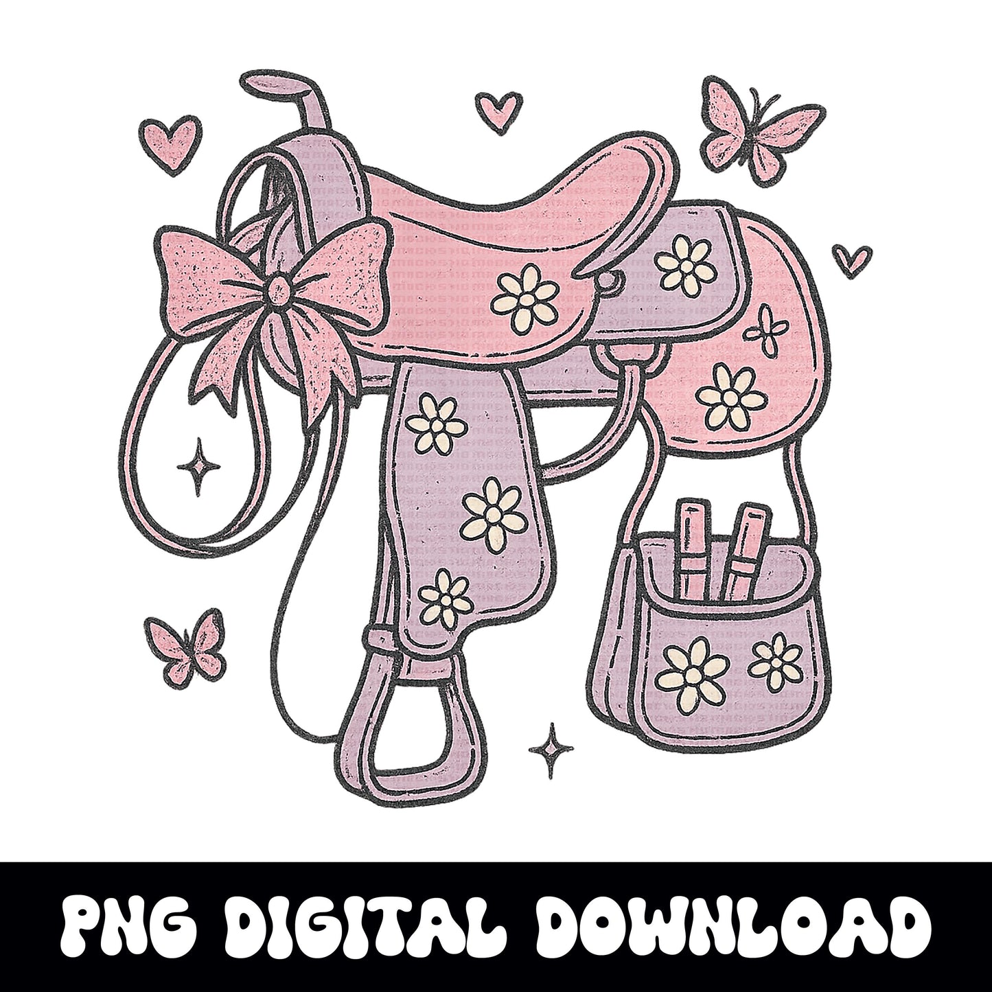 Western pastel saddle makeup bow and daisy PNG graphic INSTANT digital download for tshirt sublimation or dtf
