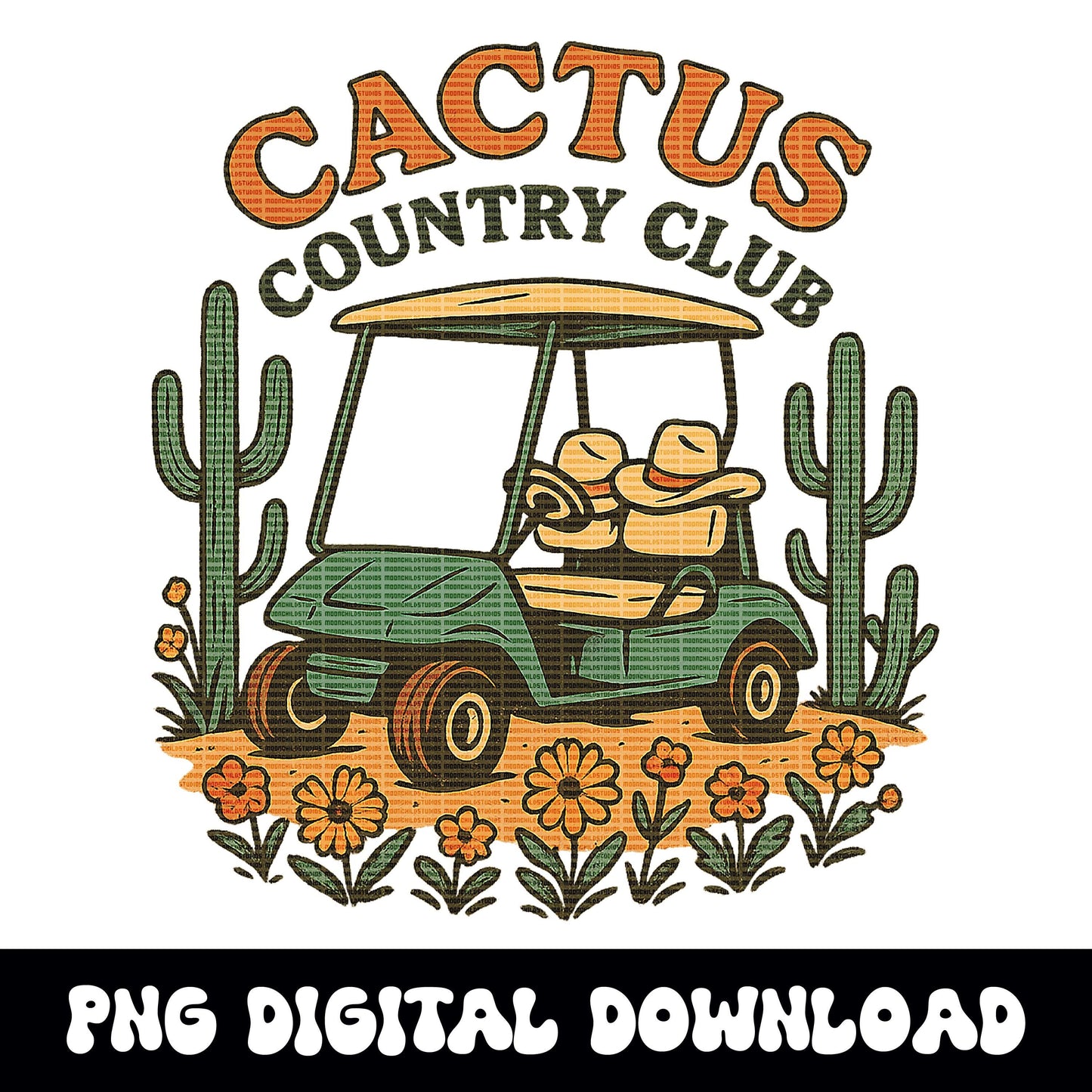 Western "cactus country club" golf cart desert png graphic INSTANT digital download for tshirt sublimation or dtf