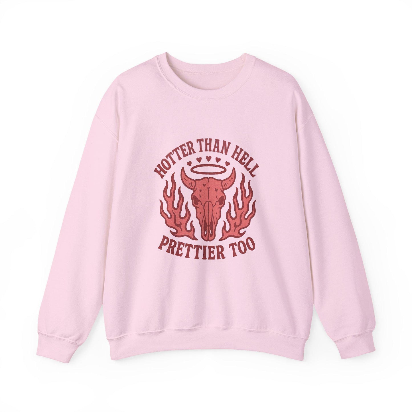 Western "hotter than hell, prettier too" pink flaming bull skull PNG graphic INSTANT digital download for tshirt sublimation or dtf