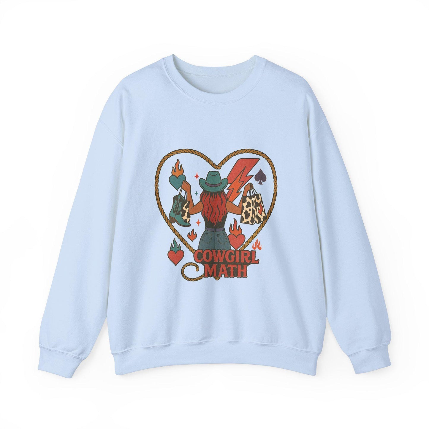 Edgy western "cowgirl math" red hair cowgirl spade lightning bolt lasso checkered png design for sublimation or dtf