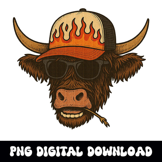 Cute Cow in trucker hat western png graphic digital download for sublimation or dtf