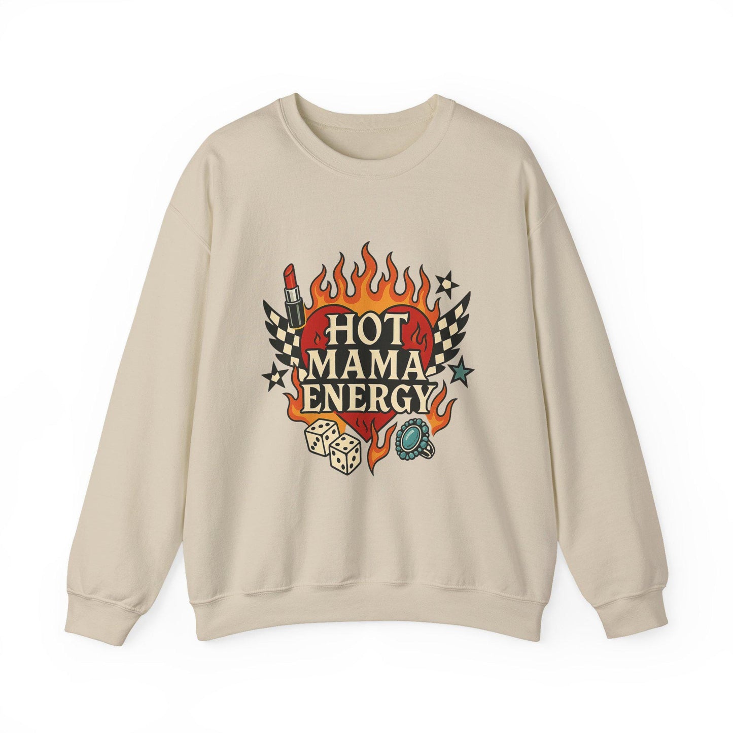 Edgy Hot mama energy flaming heart dice PNG graphic INSTANT digital download for tshirt sublimation or dtf