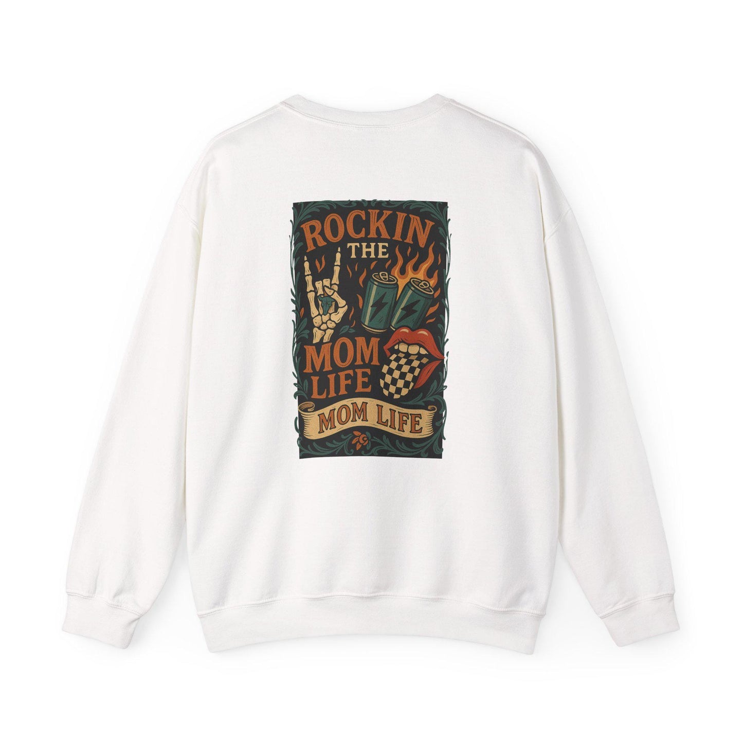 Edgy yallternative mama "rockin the mom life" skeleton mouth tongue flaming design png graphic digital download for sublimation or dtf