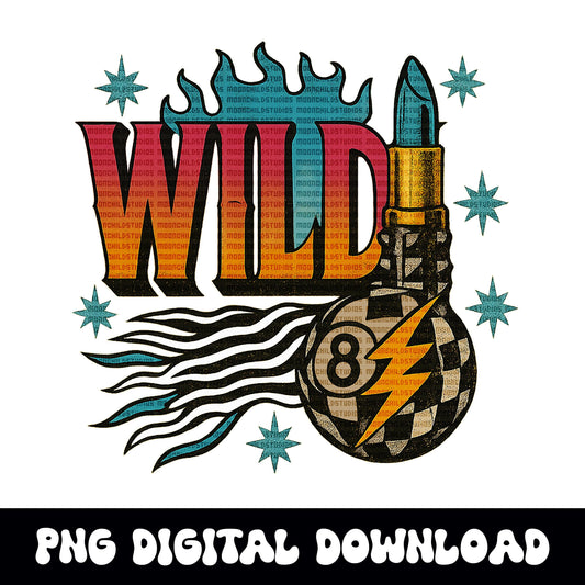 Edgy yallternative "WILD" checkered 8ball retro PNG graphic INSTANT digital download for tshirt sublimation or dtf