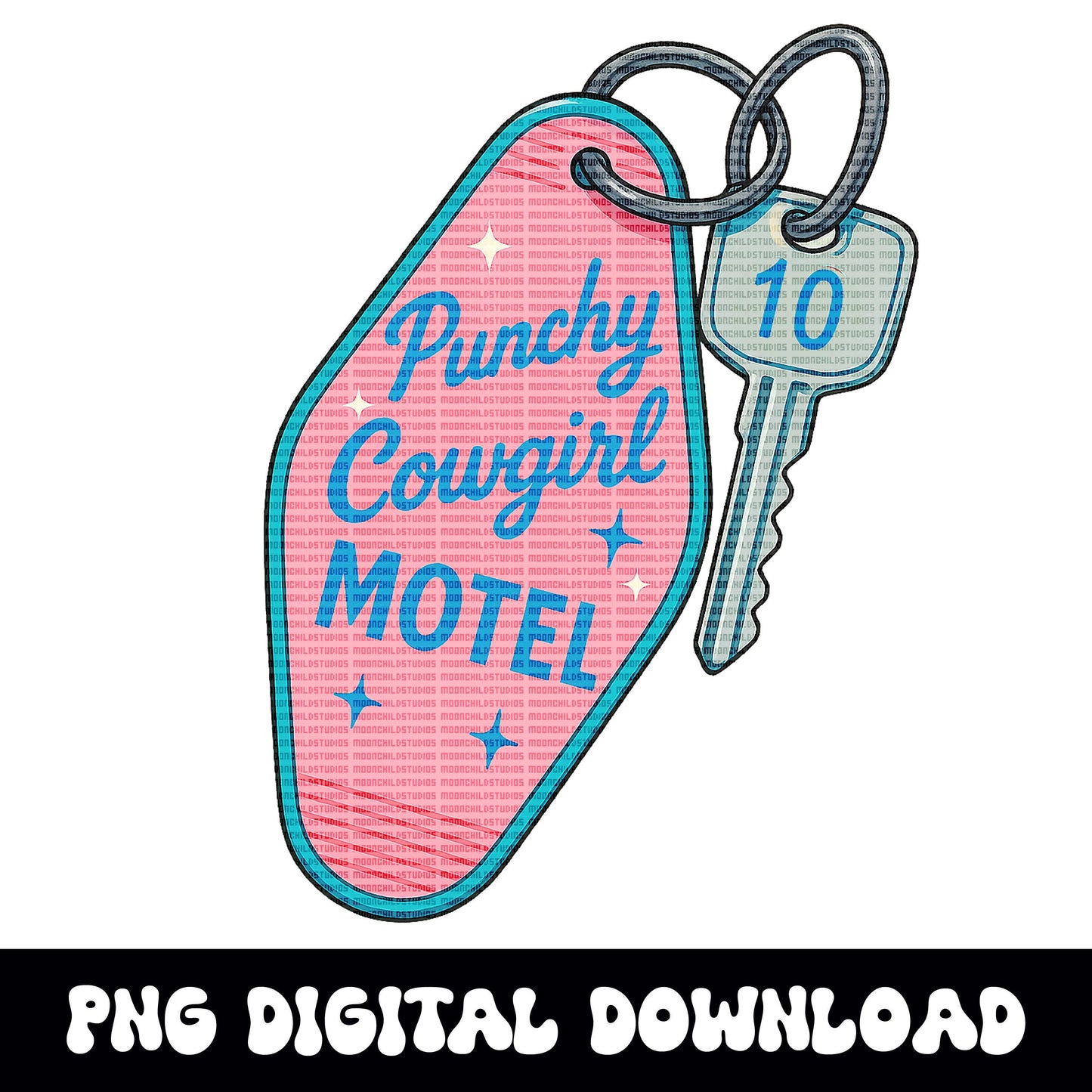 Vintage western Punchy cowgirl motel key png graphic for sublimation or dtf