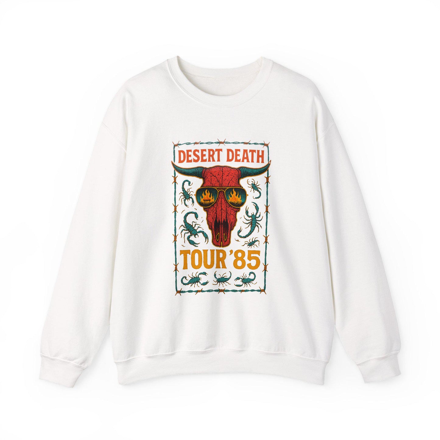 Western "Desert Death Tour '85" bull skull PNG graphic digital download for tshirt sublimation or dtf