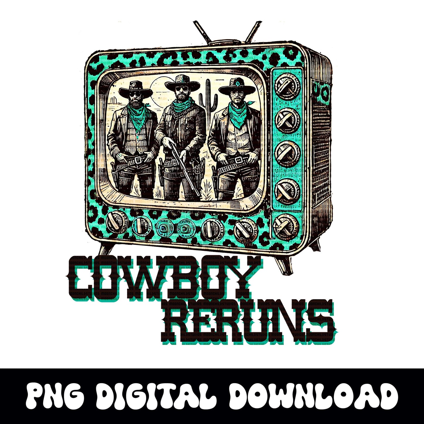 Cowboy Reruns cheetah print western png graphic digital download for sublimation or dtf
