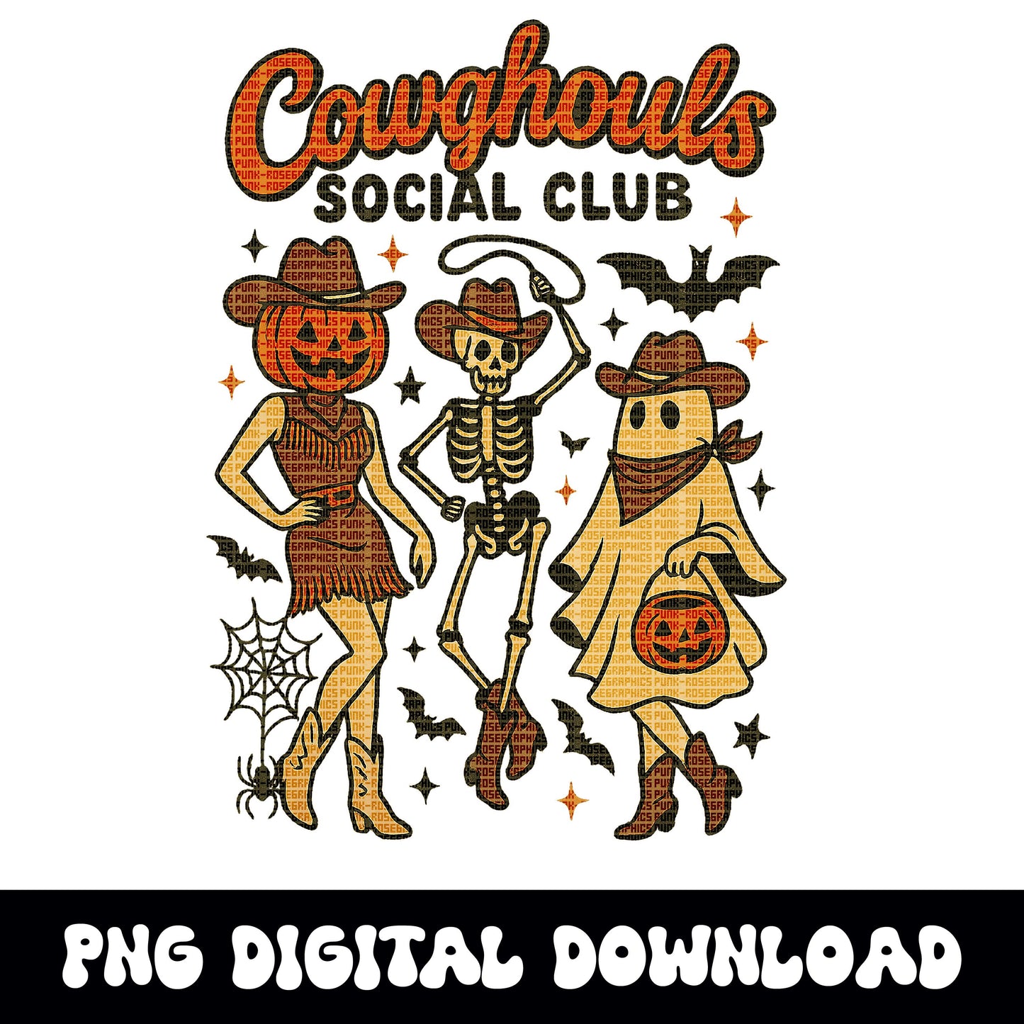 Western halloween "cowghouls social club" PNG graphic INSTANT digital download for tshirt sublimation or dtf