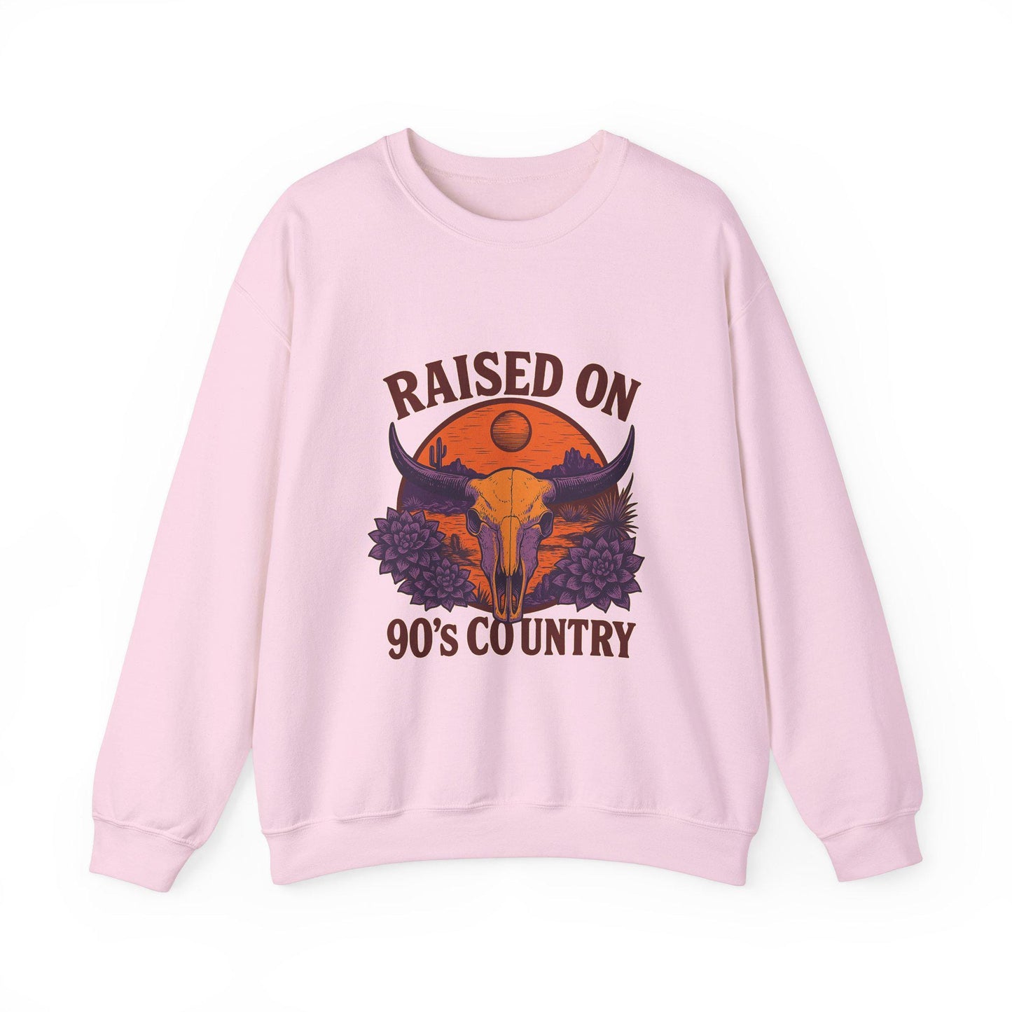 Western "raised on 90s country" bull skull desert png digital download for tshirt sublimation or dtf