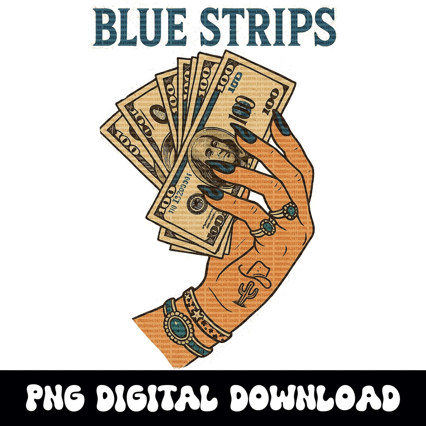 Blue strips Western yallternative cowgirl hand band png graphic digital download for sublimation or dtf