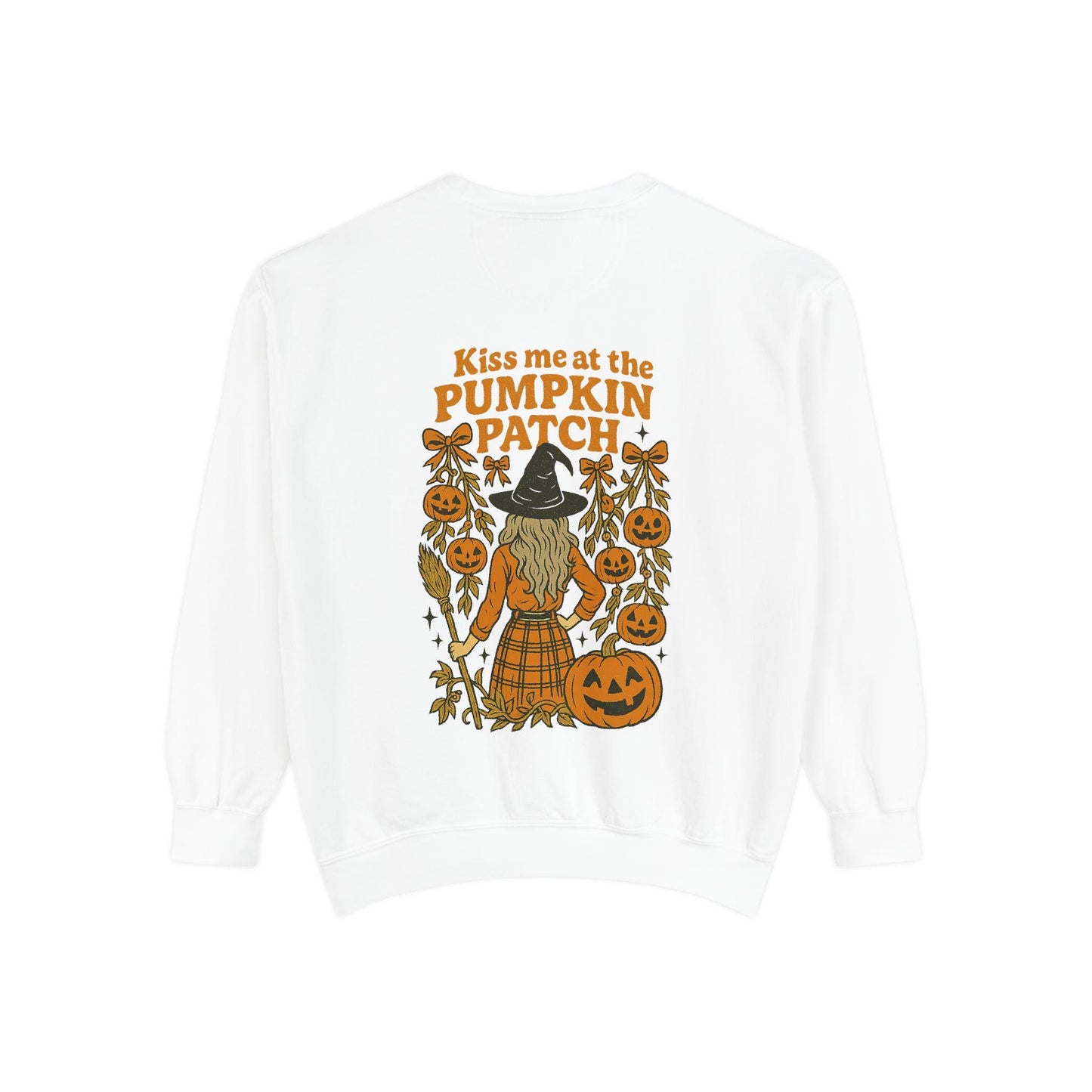 Halloween "kiss me at the pumpkin patch" witch PNG graphic digital downloads for tshirt sublimatiion or dtf