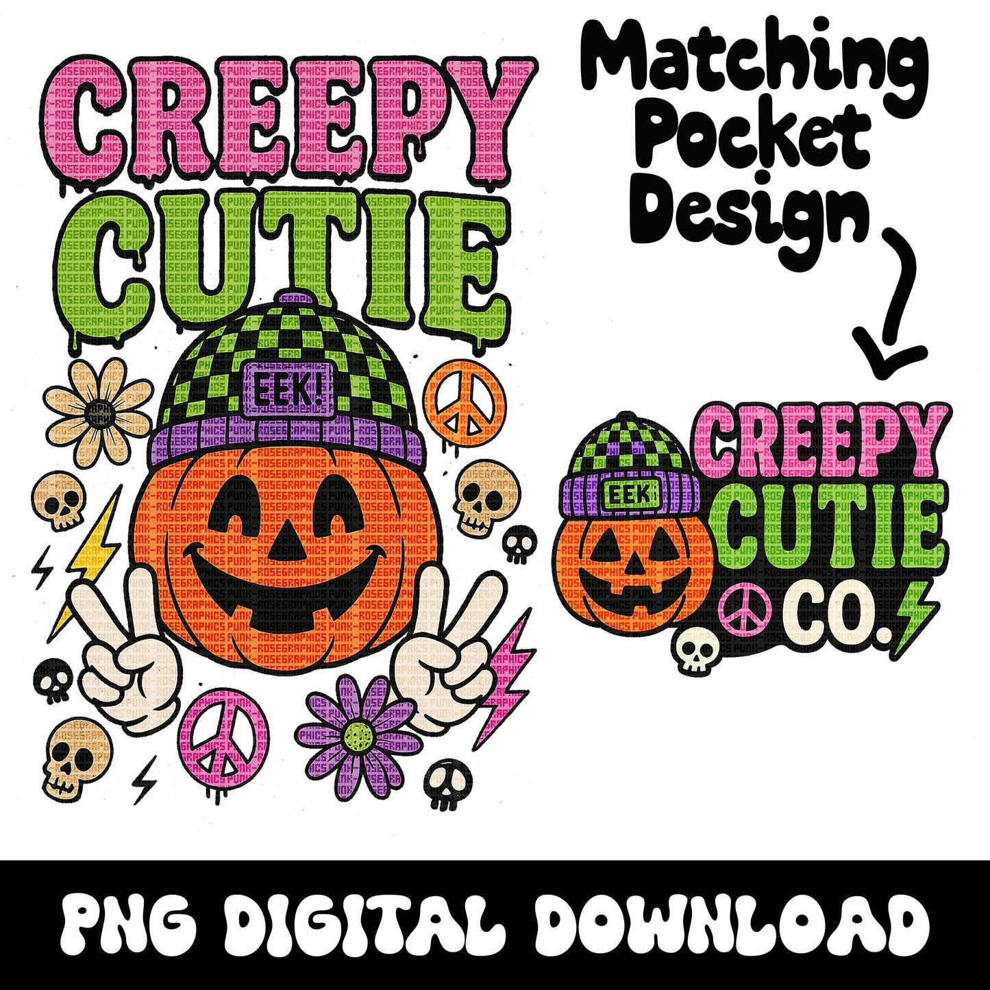 Halloween "creepy cutie" groovy pumpkin INSTANT digital download for tshirt sublimation or dtf