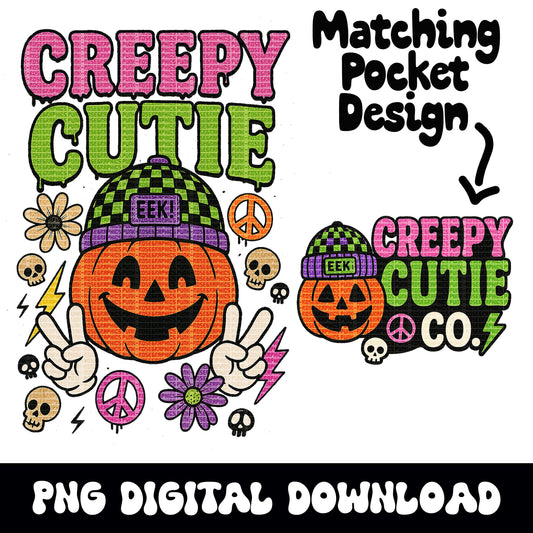 Halloween "creepy cutie" groovy pumpkin INSTANT digital download for tshirt sublimation or dtf