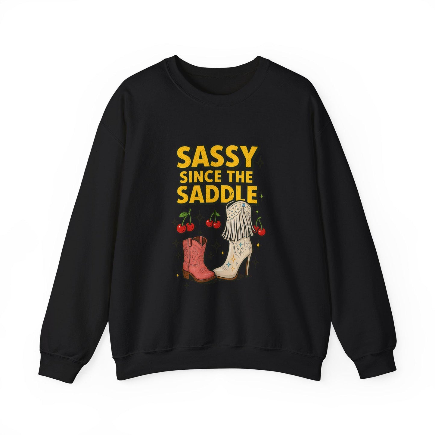 Western "sassy since the saddle" cherry cowgirl boots PNG graphic INSTANT digital download for tshirt sublimation or dtf