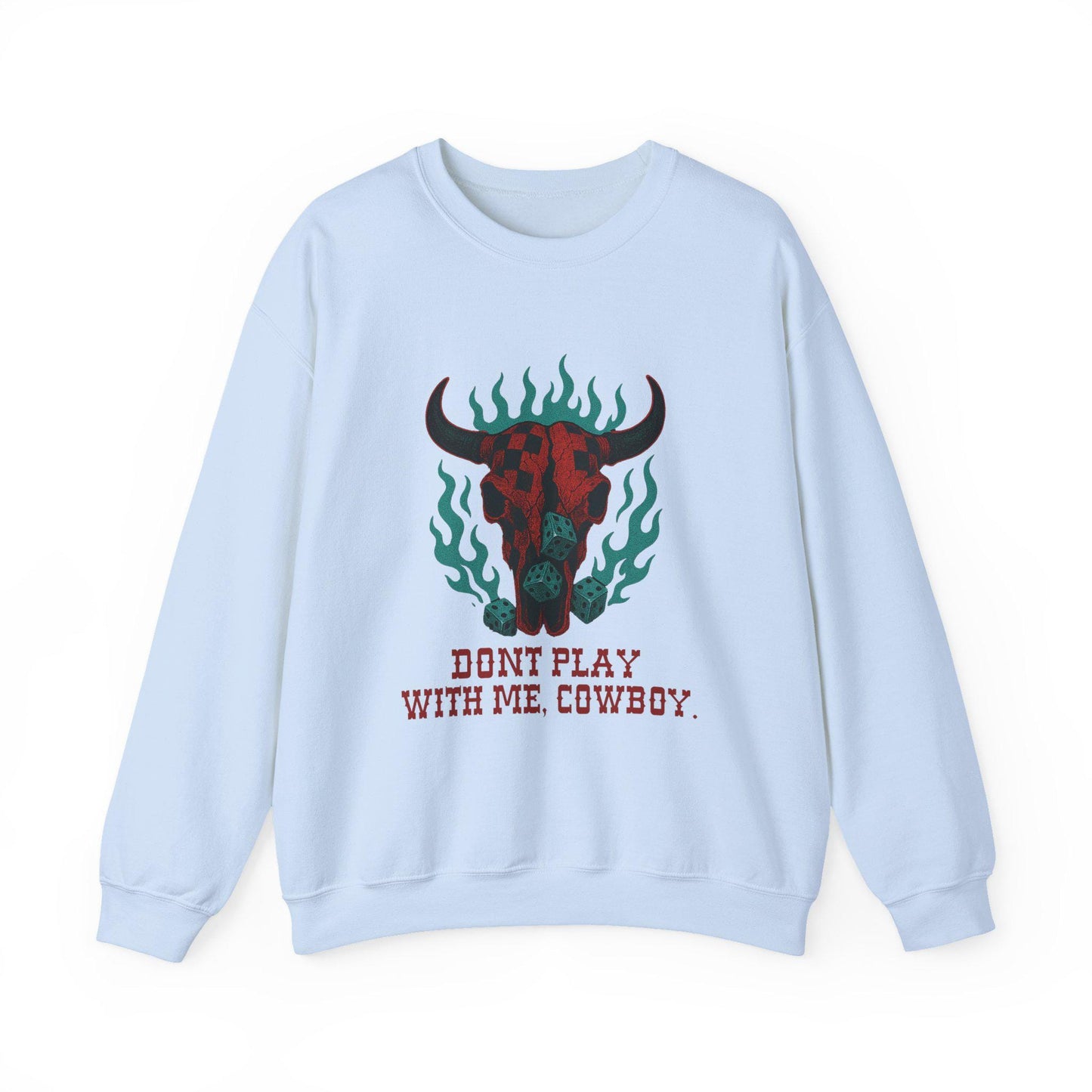 Western "dont play with me, cowboy" flaming dice bull skull PNG graphic INSTANT digital download for tshirt sublimation or dtf