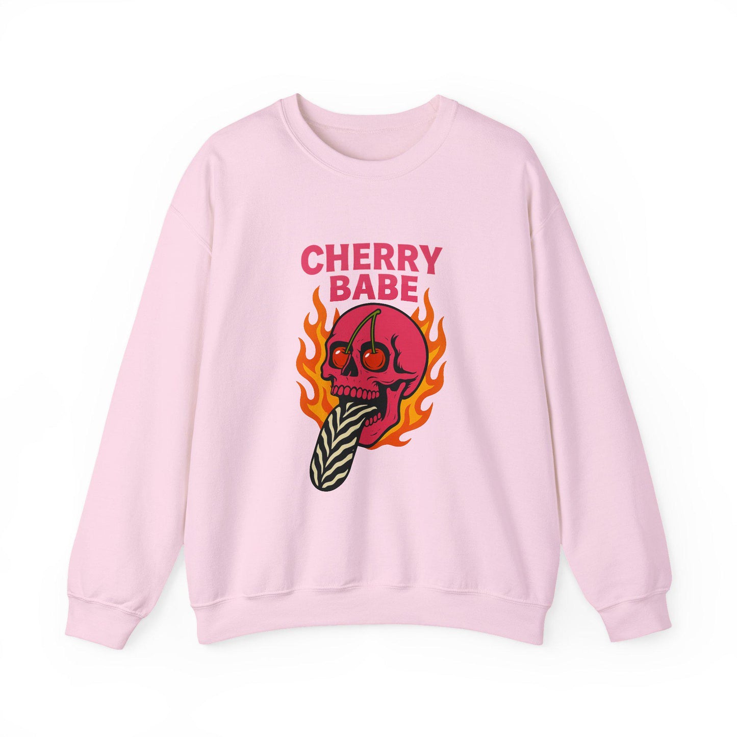 Edgy Cherry babe pink flaming skull zebra tongue PNG graphic INSTANT digital download for tshirt sublimation or dtf
