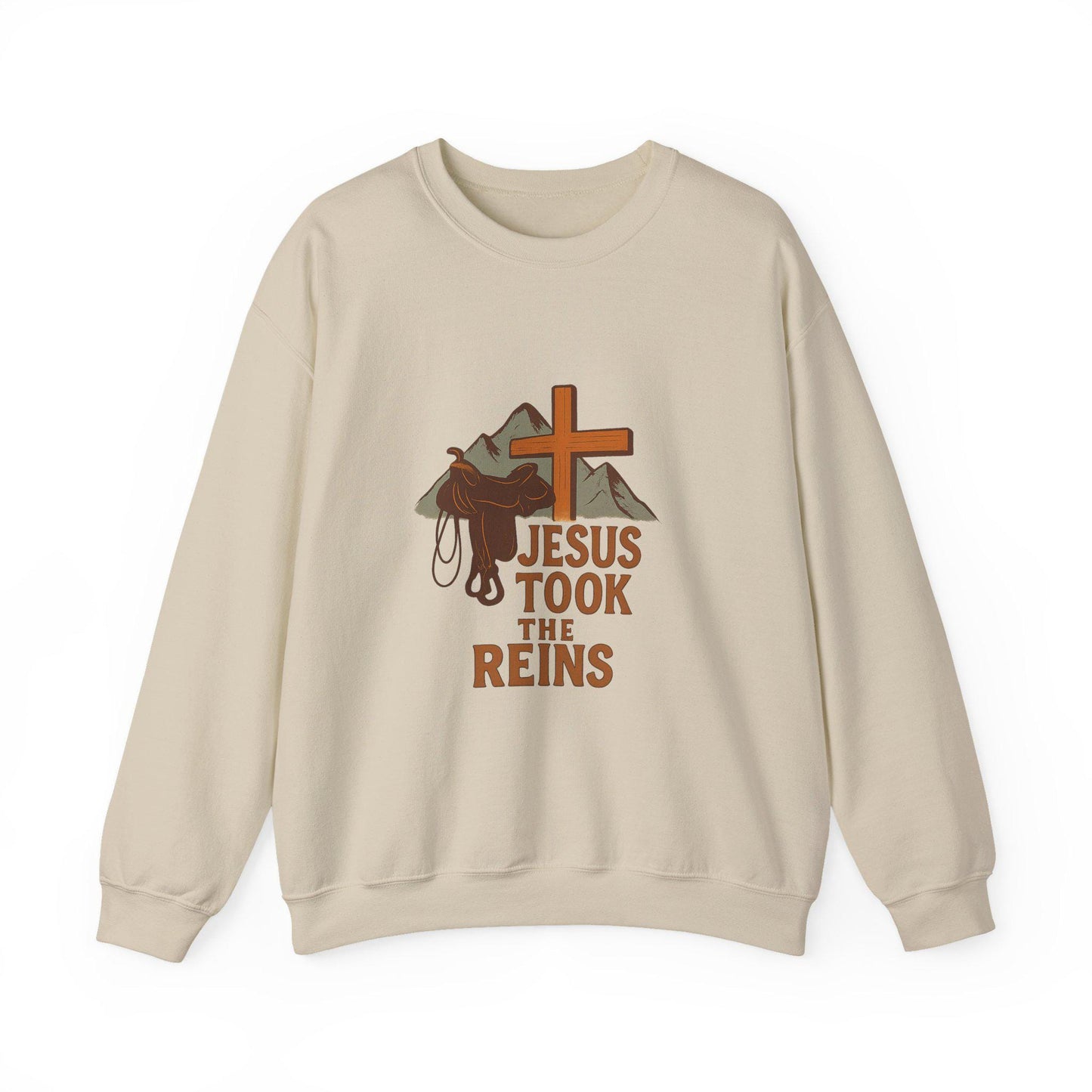 Western "Jesus took the reins" saddle cross and mountain PNG graphic INSTANT digital download for tshirt sublimation or dtf