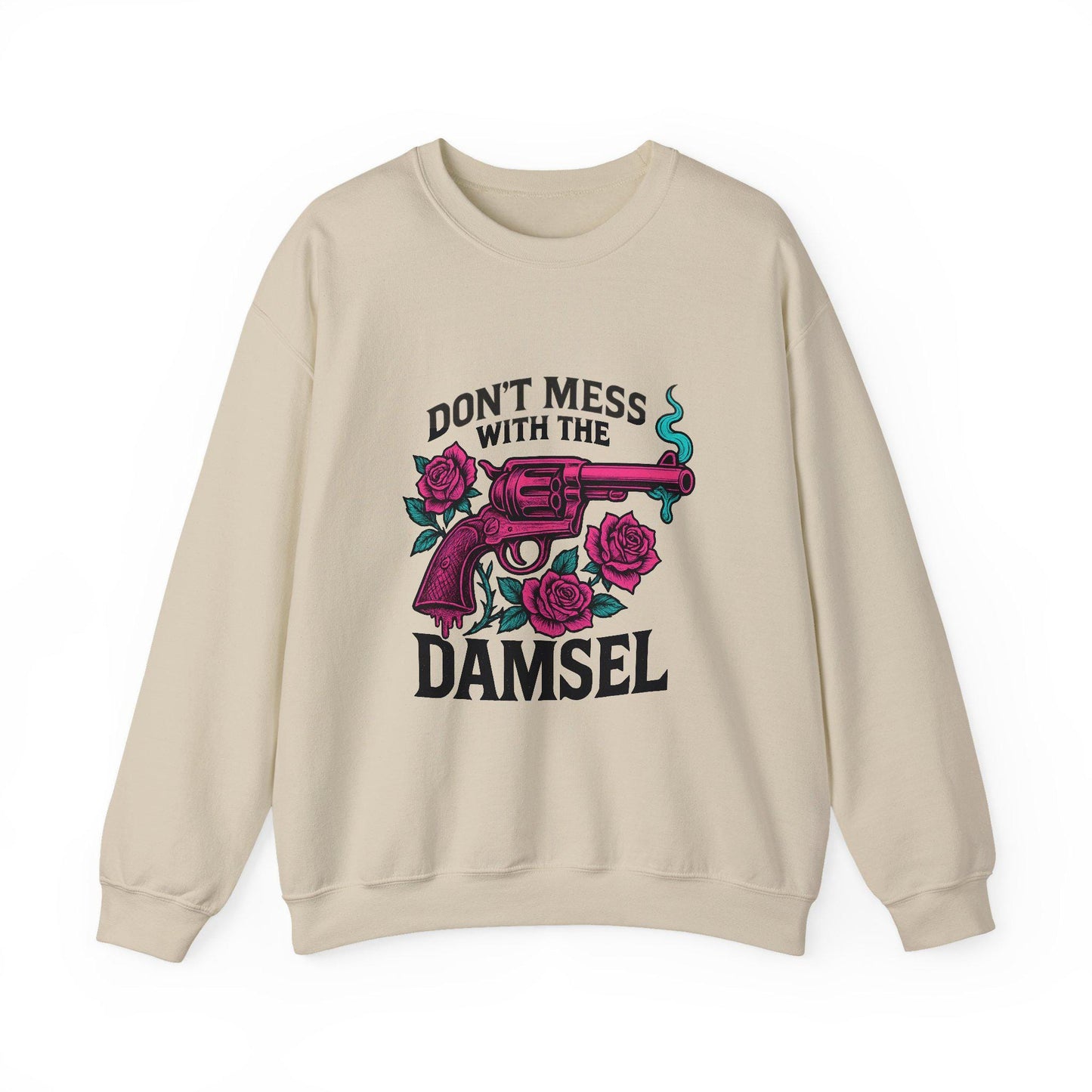 western "dont mess with the damsel" pink revolver and rose graphic png INSTANT digital download for tshirt sublimation or dtf