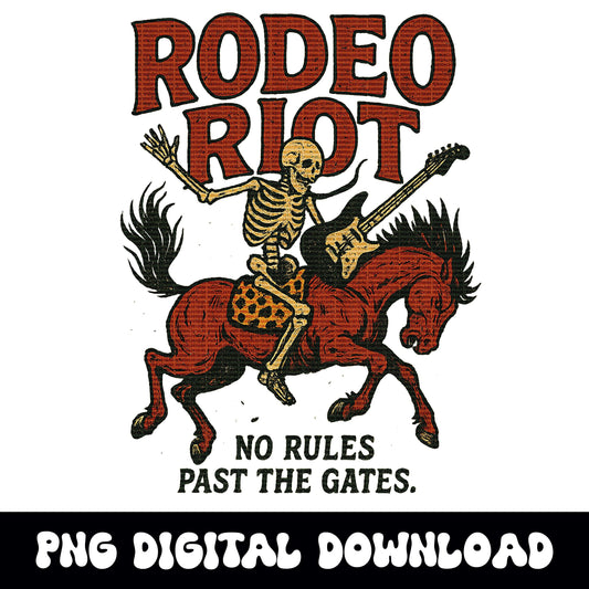 Western "rodeo riot" rock & roll skeleton horse PNG graphic INSTANT digital download for tshirt sublimation or dtf