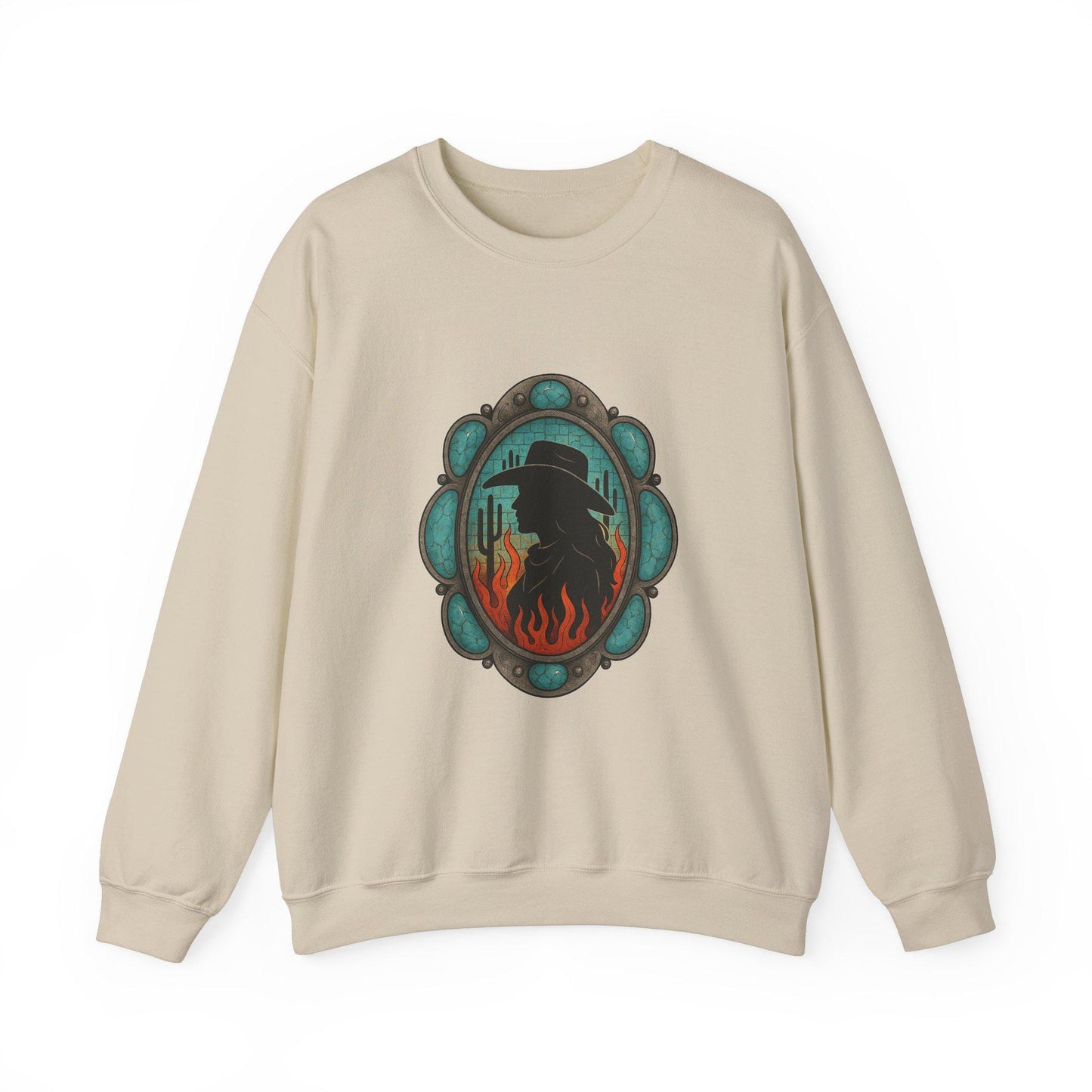 Western desert cowgirl silhouette turquoise ring png graphic digital download for sublimation or dtf