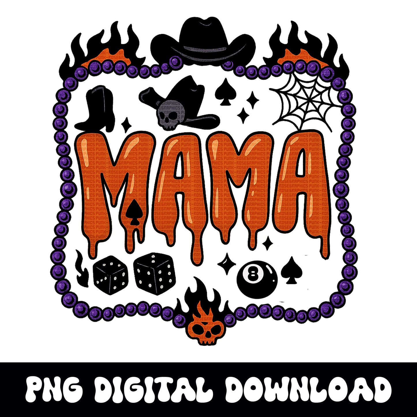 Halloween spooky "MAMA" 8ball dice PNG graphic INSTANT digital download for tshirt sublimation or dtf