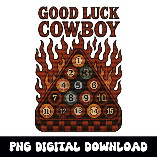Western good luck cowboy pool table balls checkered triangle rack png graphic design INSTANT digital download for tshirt sublimation or dtf