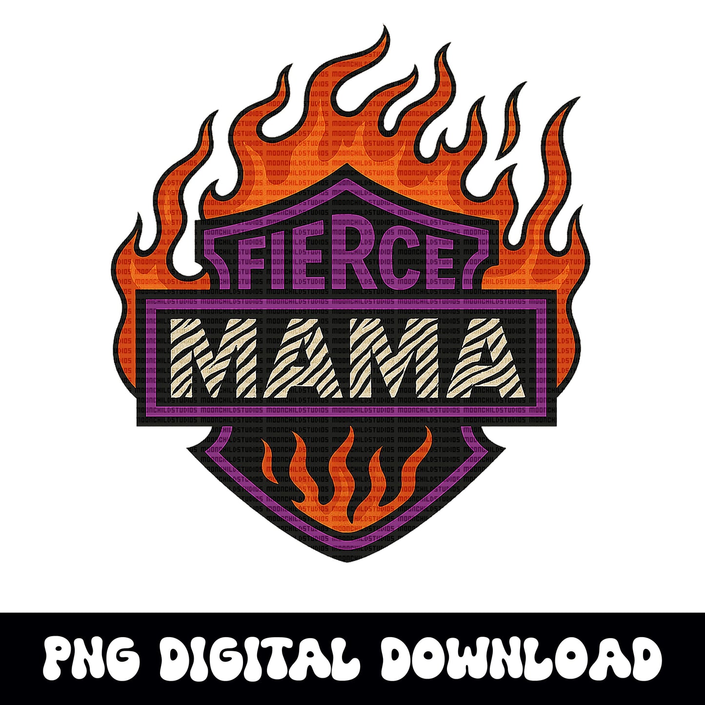 Moto flaming "fierce mama" PNG graphic INSTANT digital download for tshirt sublimation or dtf