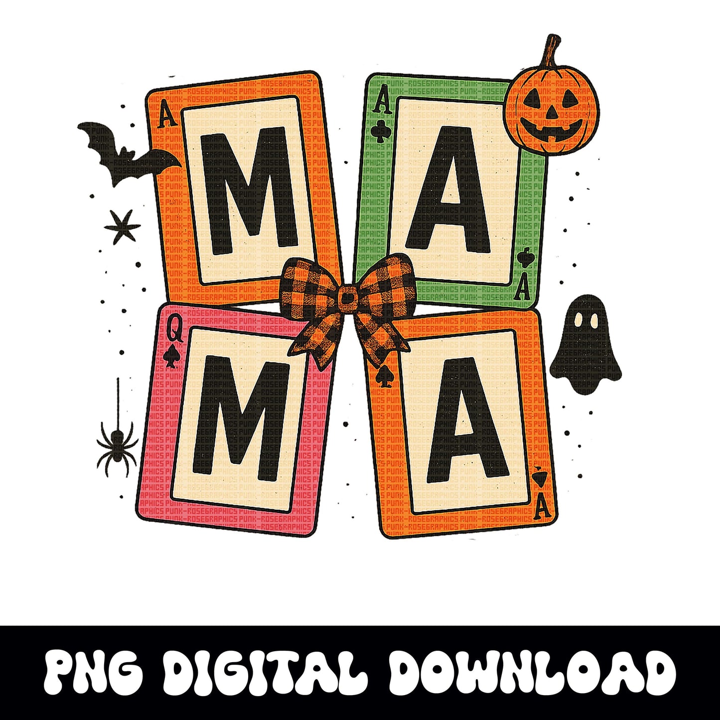 Spooky cute halloween bow "MAMA" cards PNG graphic INSTANT digital download for tshirt sublimation or dtf