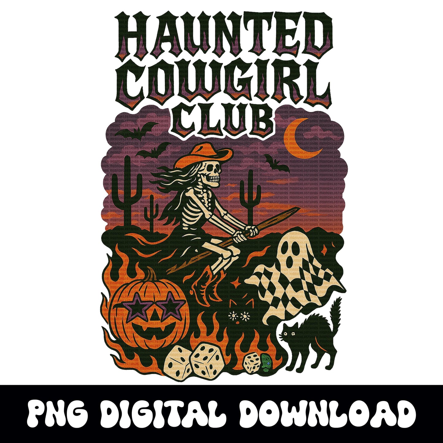 Western halloween "haunted cowgirl club" desert ghost pumpkin dice edgy yallternative PNG graphic  digital download for tshirt sublimation
