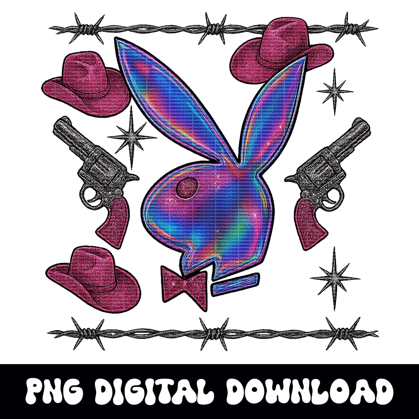 Edgy western yallternative meets glam playboy cowgirl PNG graphic INSTANT digital download for tshirt sublimation or dtf