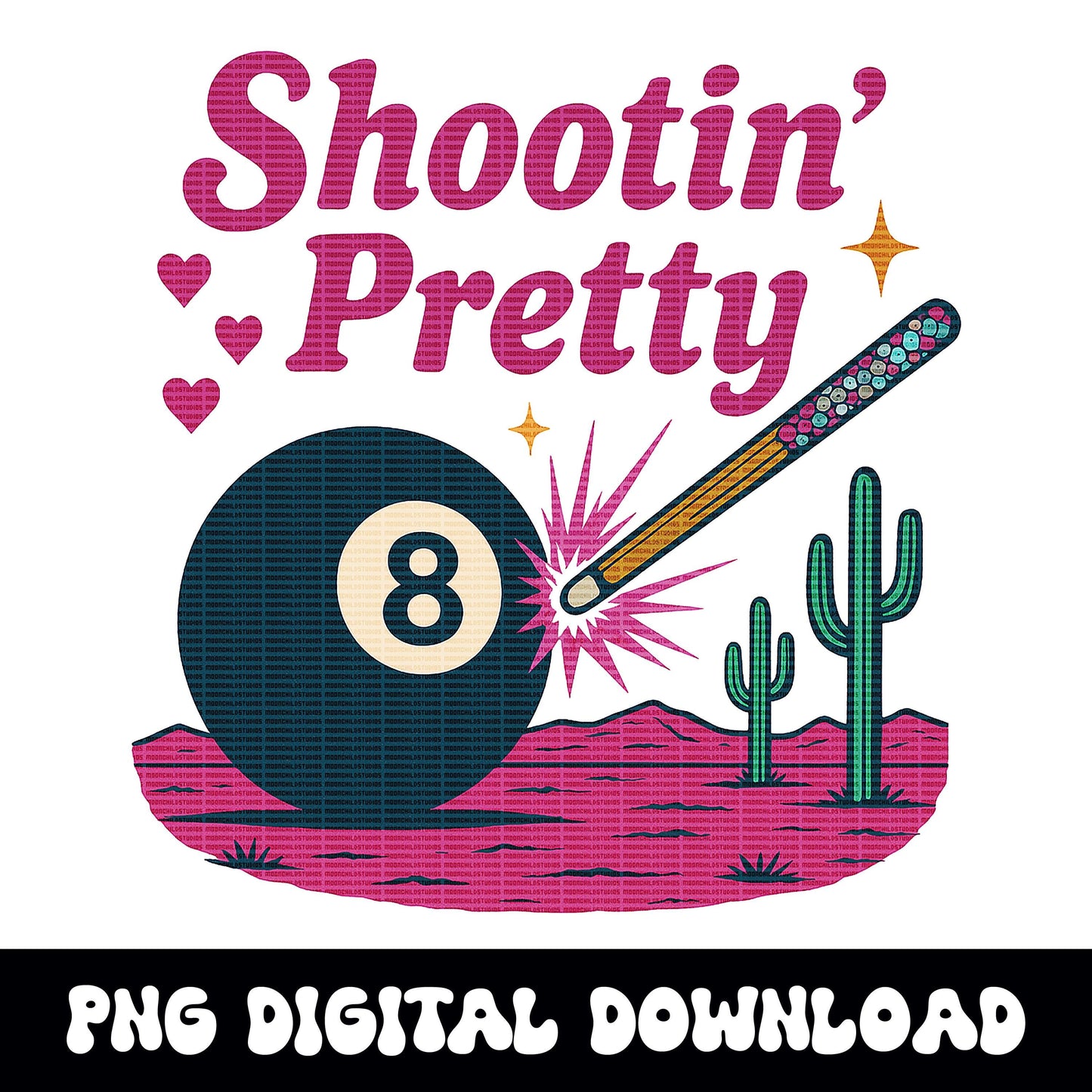 Western 8 ball shootin pretty desert png graphic INSTANT digital download for tshirt sublimation or dtf