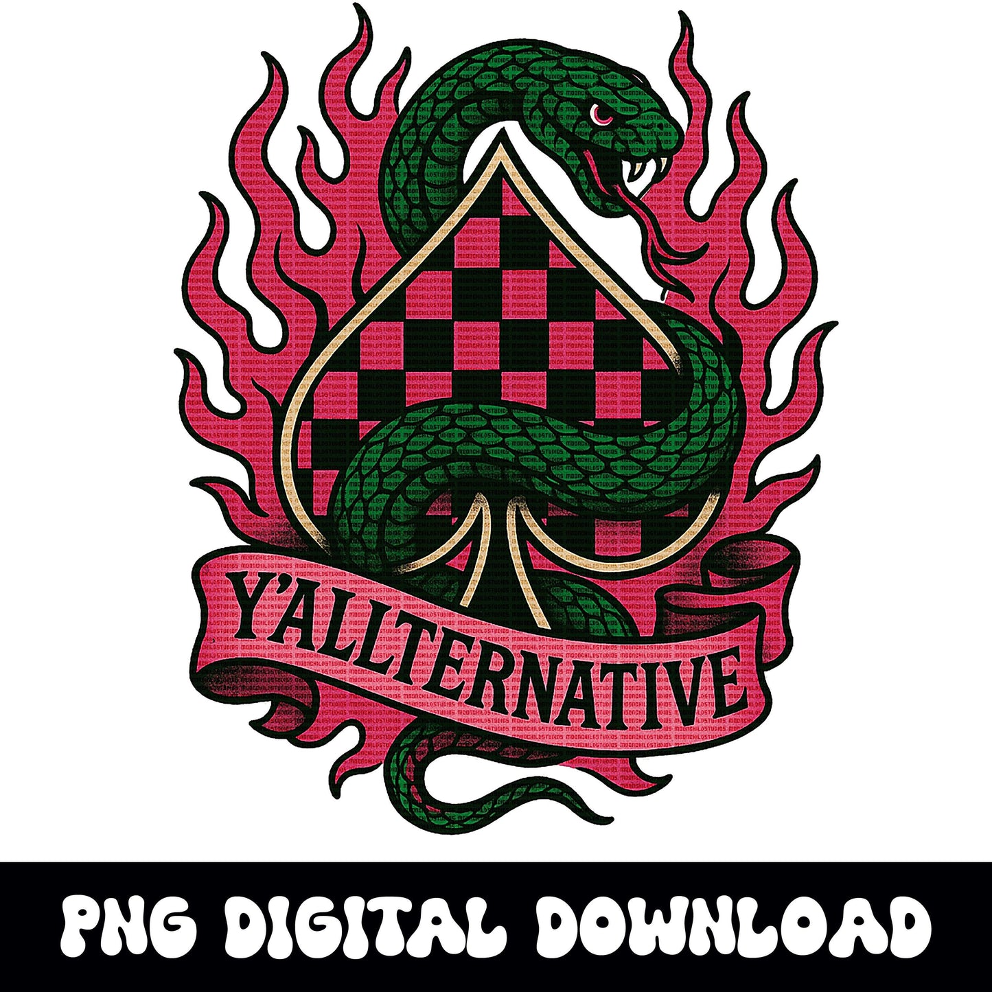 Yallternative snake checkered spade flame png graphic INSTANT digital download for tshirt sublimation or dtf