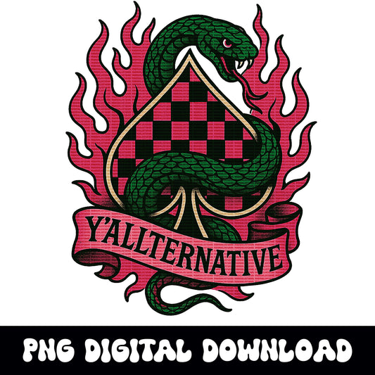 Yallternative snake checkered spade flame png graphic INSTANT digital download for tshirt sublimation or dtf