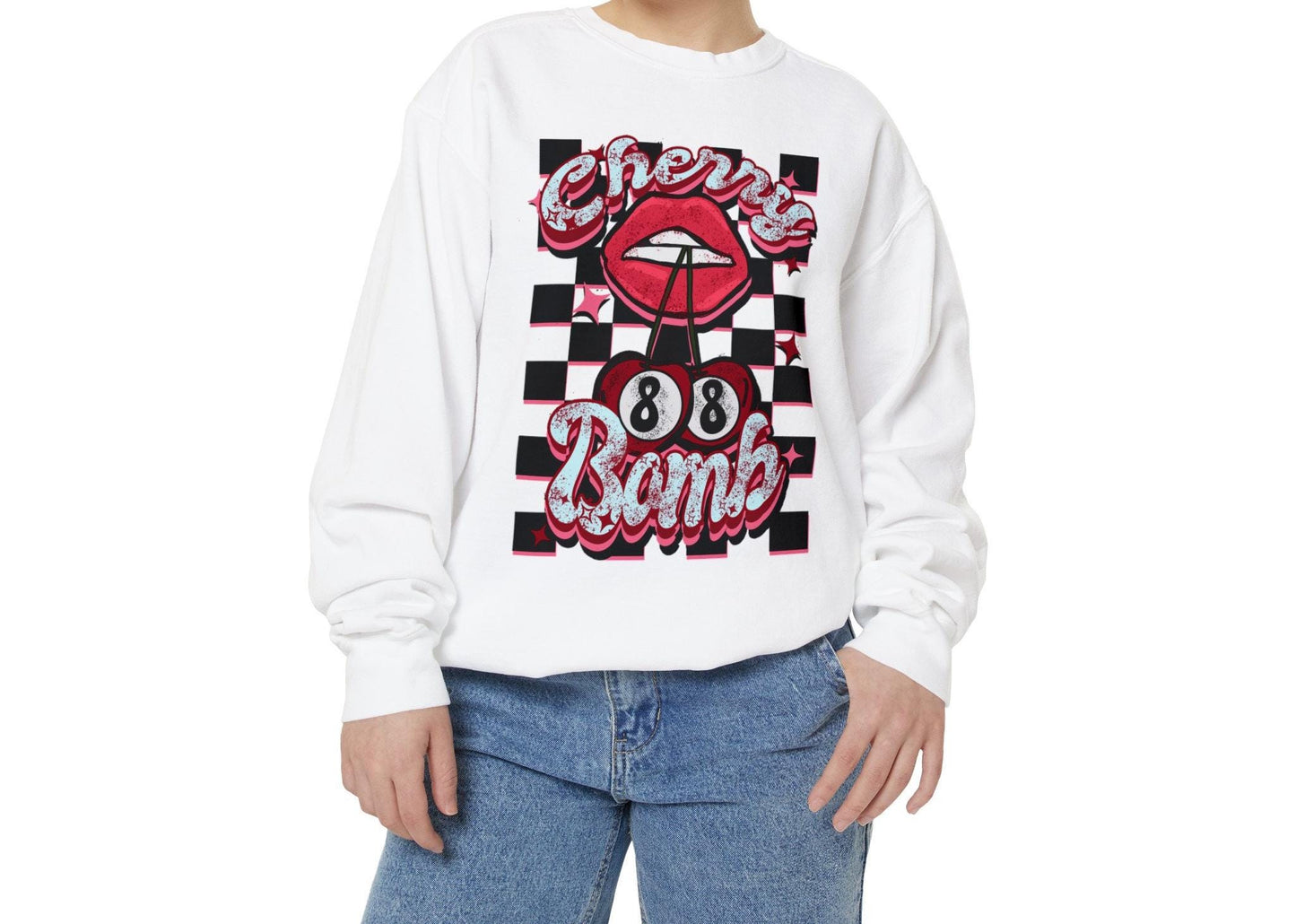 Checkered 8 Ball Cherry Bomb design Vintage retro Lip cherry design Trendy Mouth Tshirt design Music design sweet rock and roll mouth design