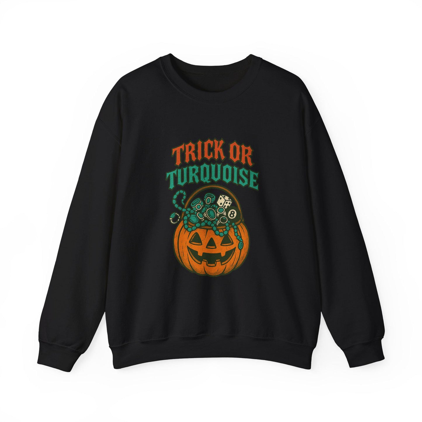 Halloween western cowgirl "trick or turquoise" 8ball dice pumpkin candy basket PNG graphic digital download for tshirt sublimation or dtf