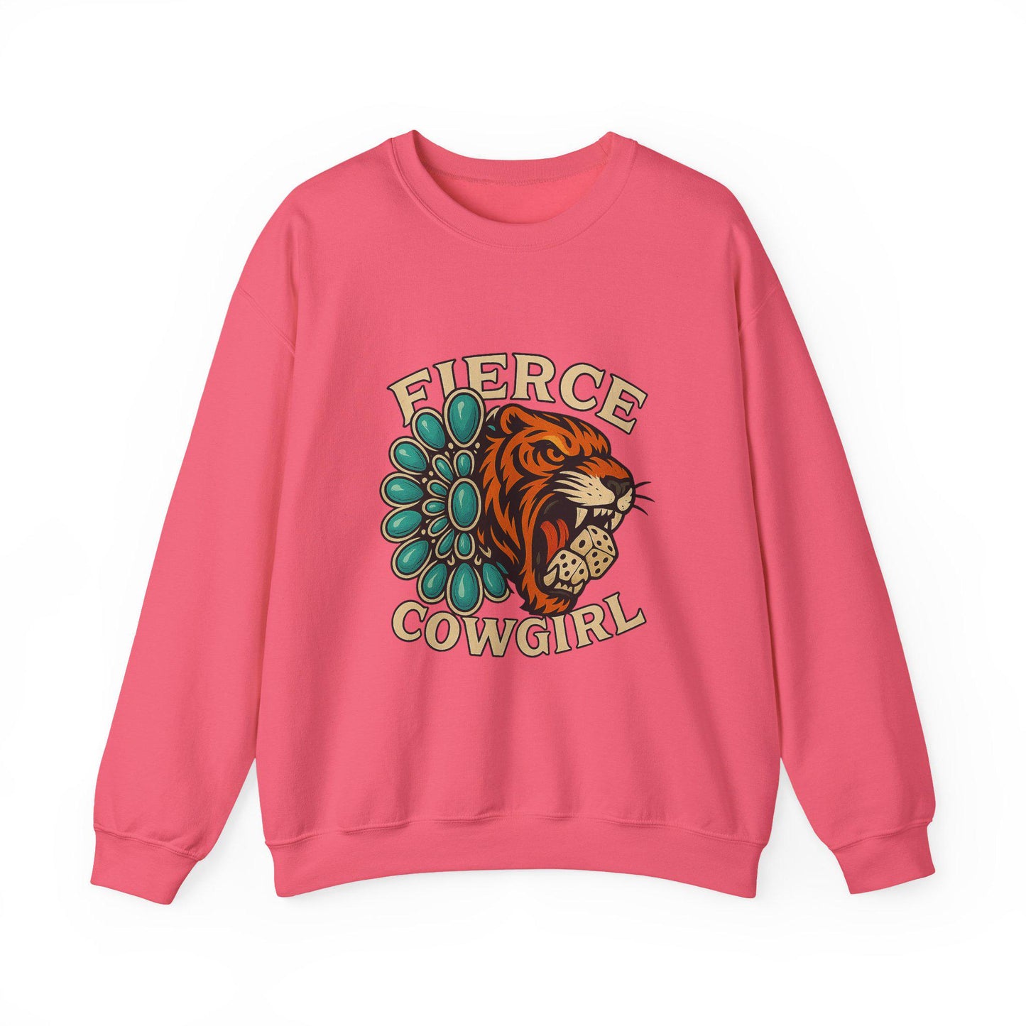 Western "fierce cowgirl" turquoise and tiger dice PNG graphic INSTANT digital download for tshirt sublimation or dtf