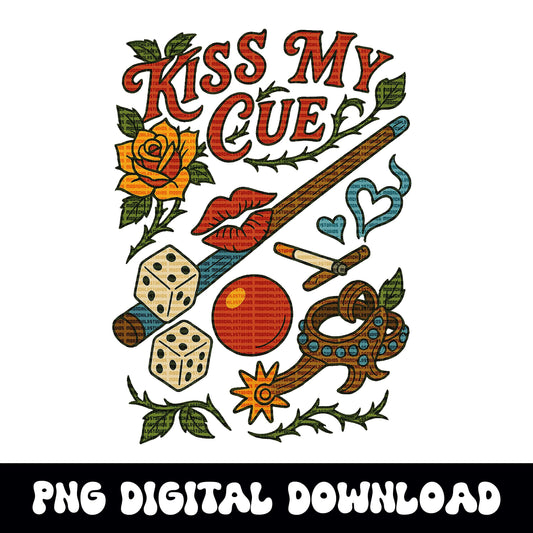 Edgy Western kiss m cue dice floral spur  png graphic INSTANT digital download for tshirt sublimation or dtf