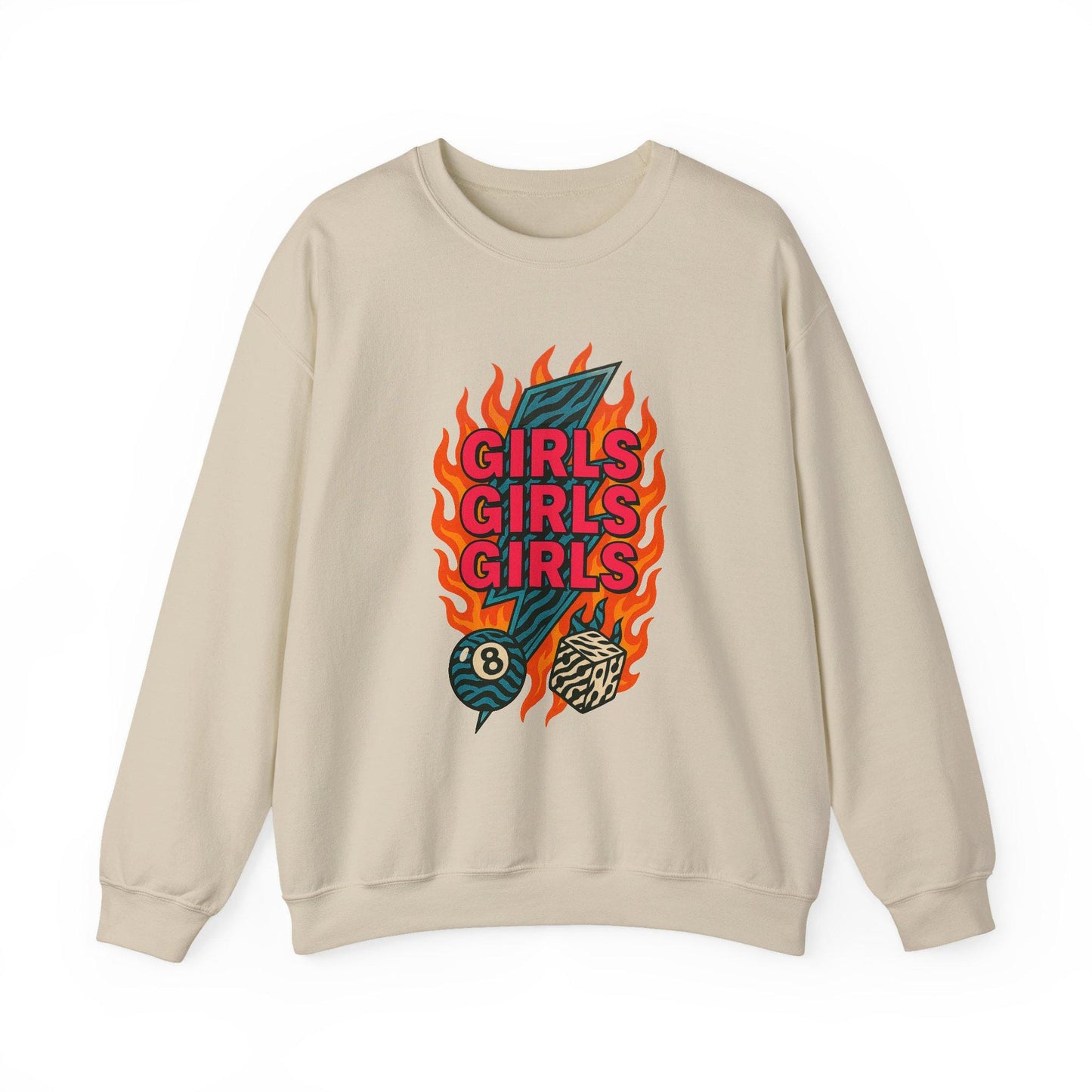 girls girls girls rock and roll zebra print lightning bolt flaming dice 8ball PNG INSTANT digital download for tshirt sublimation or dtf