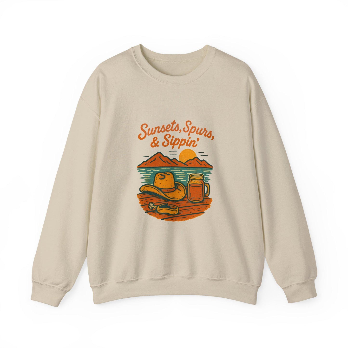 Western summer time cowgirl mason jar lake "sunset, spurs, & sippin" png graphic INSTANT digital download for tshirt sublimation or dtf