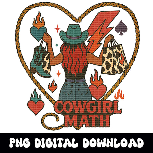Edgy western "cowgirl math" red hair cowgirl spade lightning bolt lasso checkered png design for sublimation or dtf