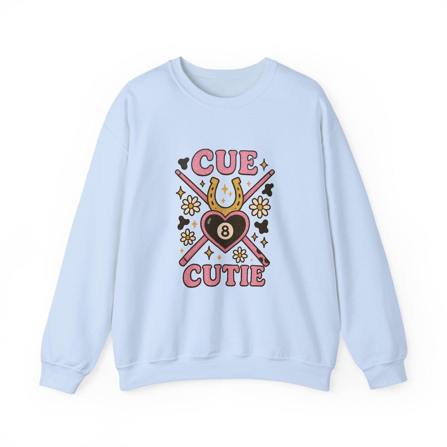 Cue cutie 8ball heart pool stick cow print daisy png graphic digital download for tshirt sublimation or dtf